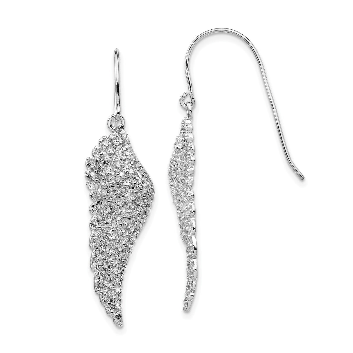 Sterling Silver Dangle Earrings with Cubic Zirconia, Angel Wing Design, Spiritual Jewelry for Women