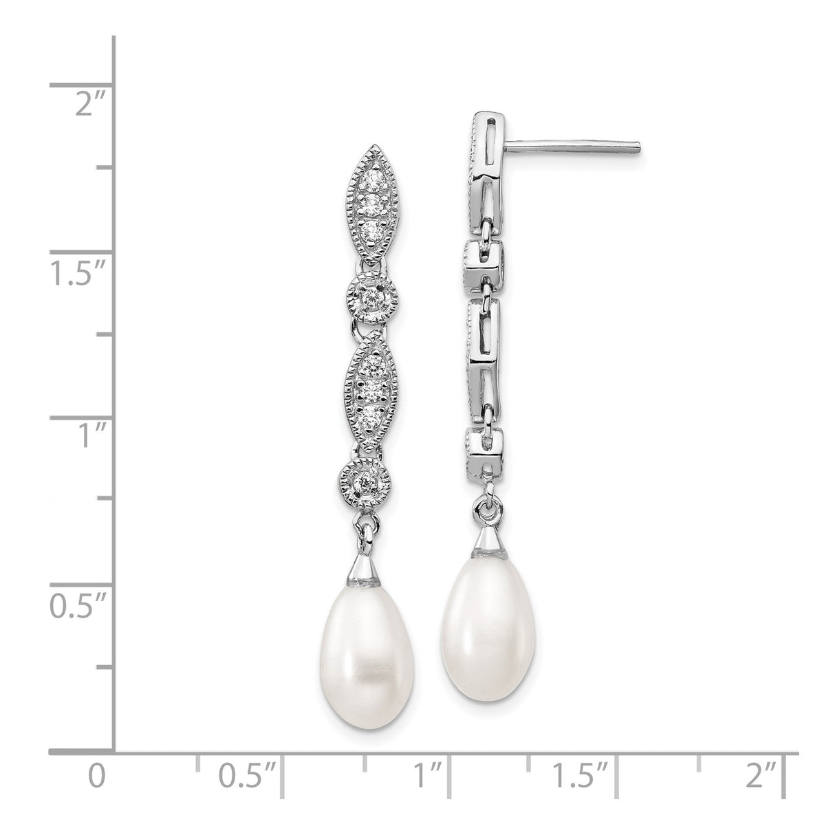 Sterling Silver Drop Earrings with Freshwater Pearls and Cubic Zirconia, Vintage Style