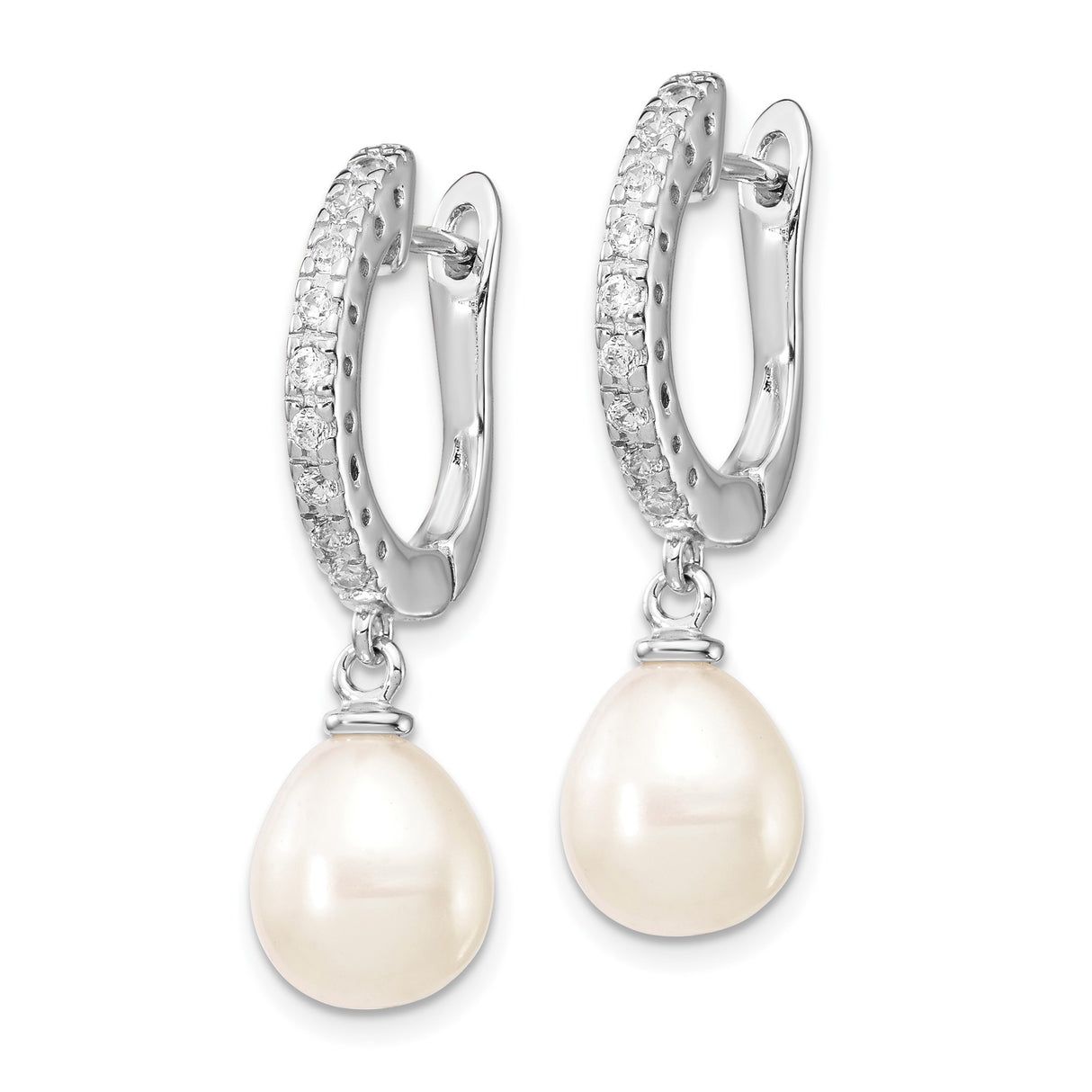 Sterling Silver Drop Earrings with Cubic Zirconia and Teardrop Pearl Accents, Bridal Style