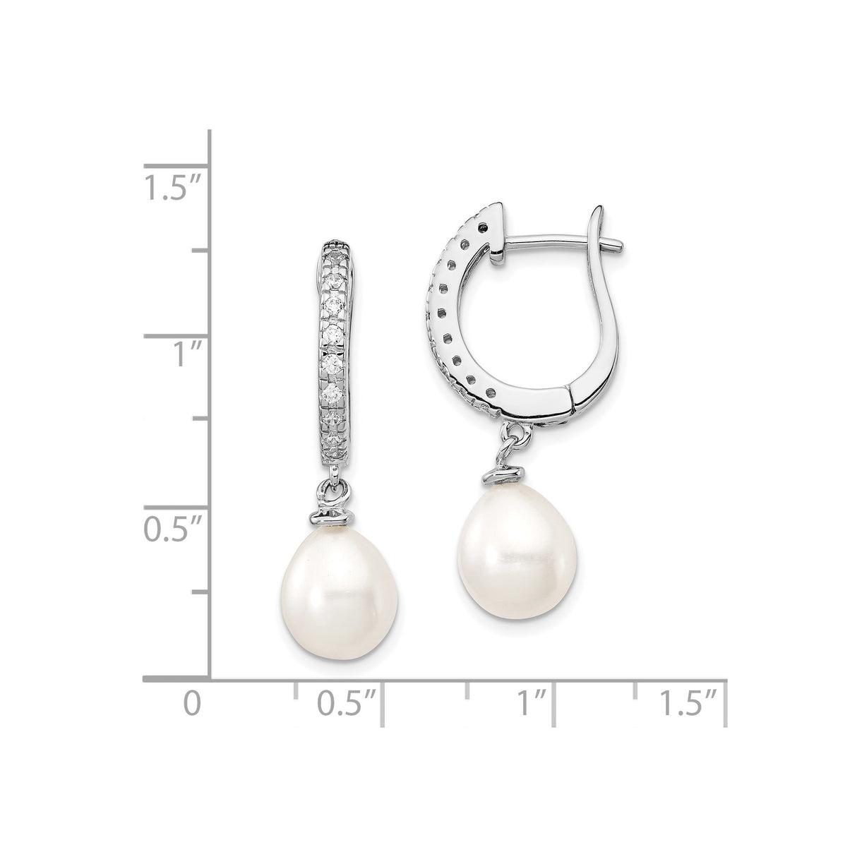 Sterling Silver Drop Earrings with Cubic Zirconia and Teardrop Pearl Accents, Bridal Style