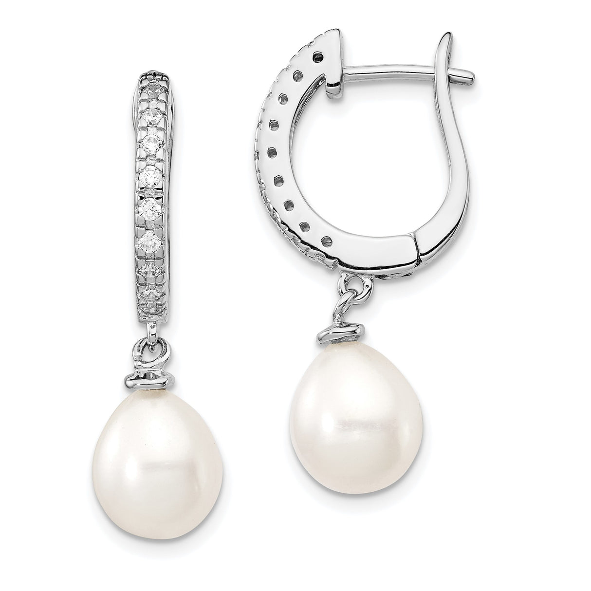 Sterling Silver Drop Earrings with Cubic Zirconia and Teardrop Pearl Accents, Bridal Style
