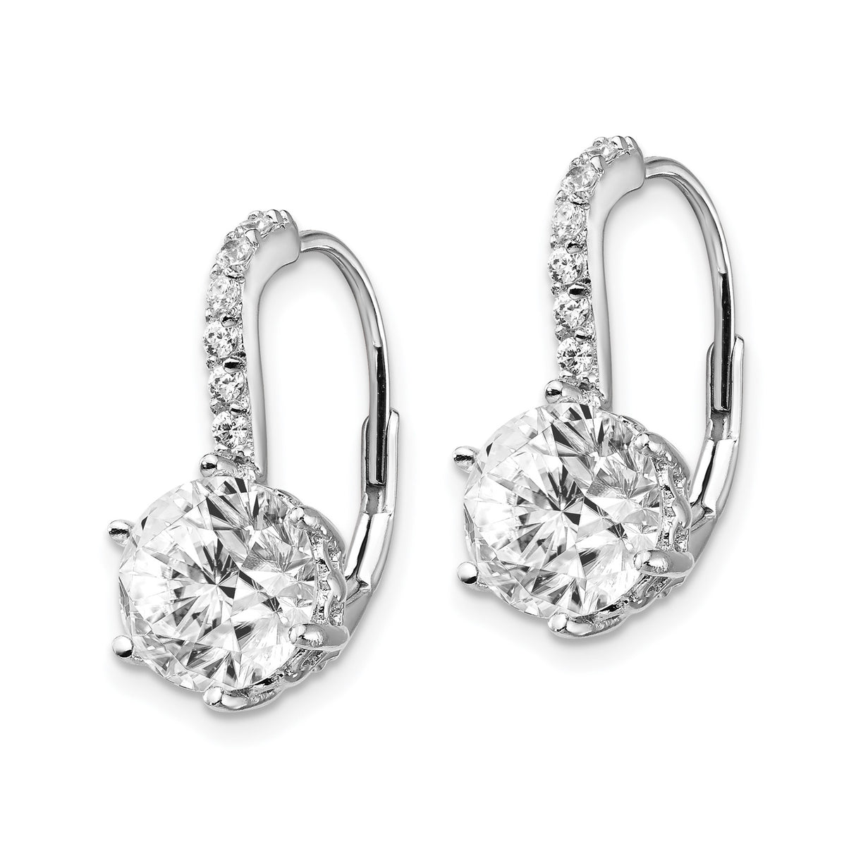 Sterling Silver Leverback Earrings with Round Cut Cubic Zirconia and Pavé Accents