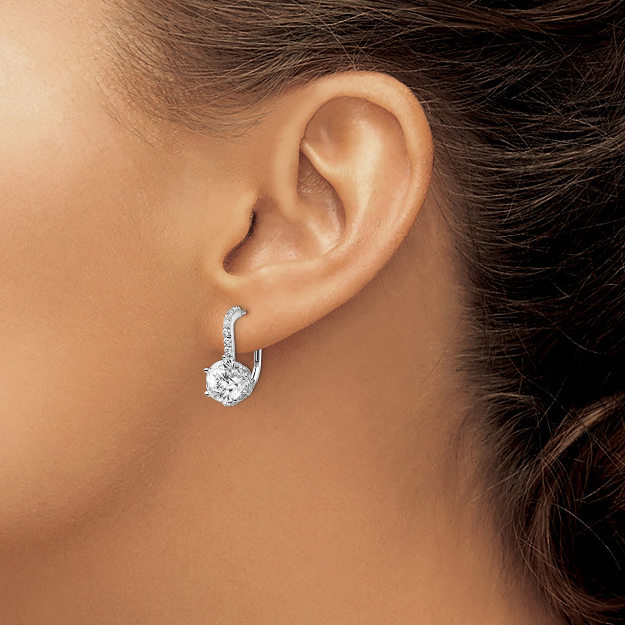 Sterling Silver Leverback Earrings with Round Cut Cubic Zirconia and Pavé Accents