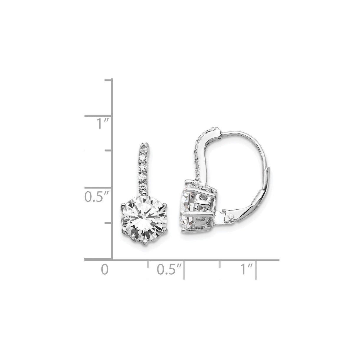 Sterling Silver Leverback Earrings with Round Cut Cubic Zirconia and Pavé Accents