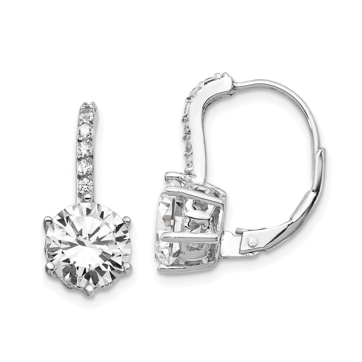 Sterling Silver Leverback Earrings with Round Cut Cubic Zirconia and Pavé Accents