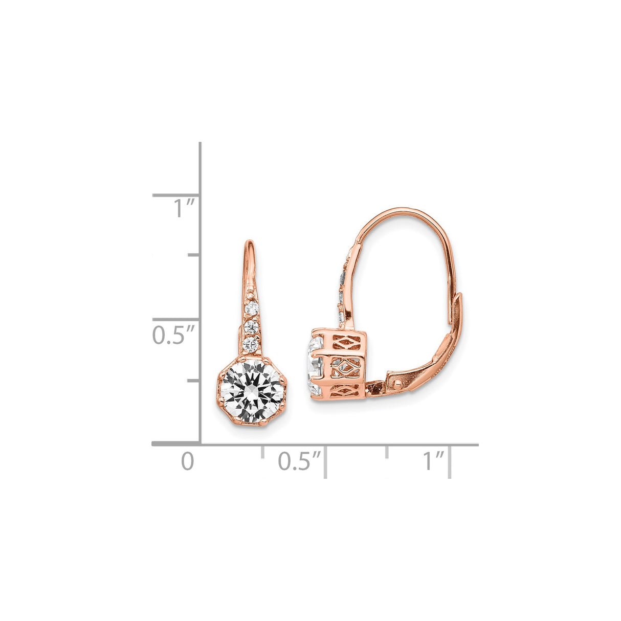 Sterling Silver Drop Earrings with Cubic Zirconia, Rose Gold-Plated Filigree Leverback Design