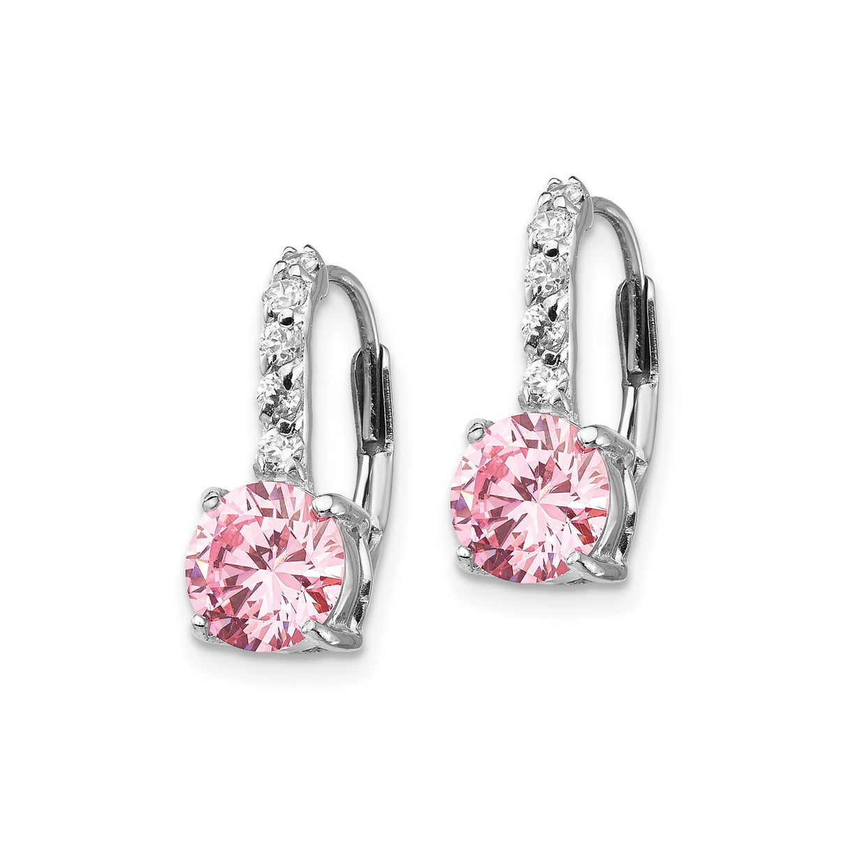 Sterling Silver Leverback Earrings with Pink Cubic Zirconia and White Accents, Romantic Dangle Design