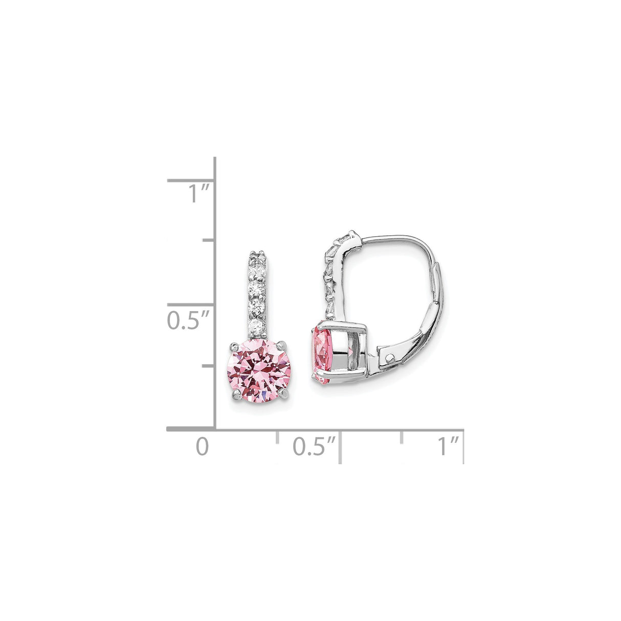 Sterling Silver Leverback Earrings with Pink Cubic Zirconia and White Accents, Romantic Dangle Design