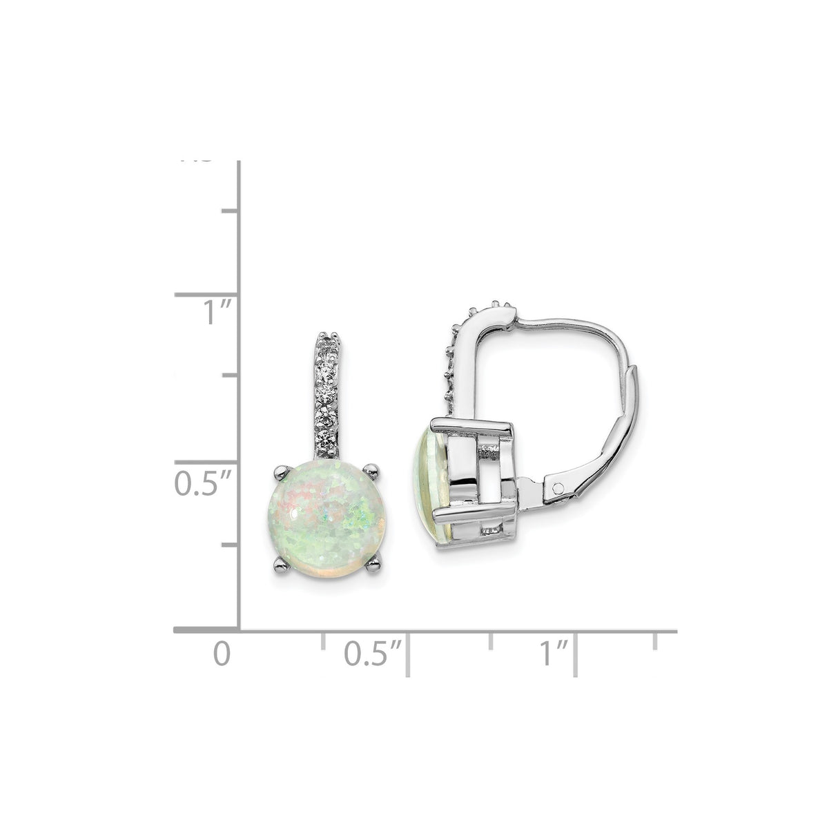 Sterling Silver Leverback Drop Earrings with Lab Created Opal and Cubic Zirconia Accents