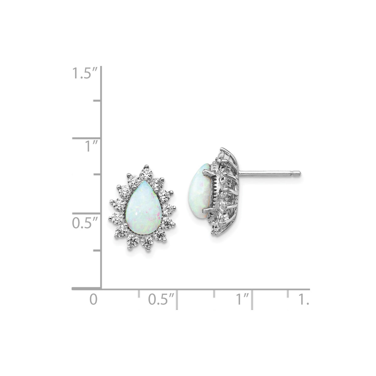 Sterling Silver Teardrop Stud Earrings with Lab Created Opal and Cubic Zirconia Halo