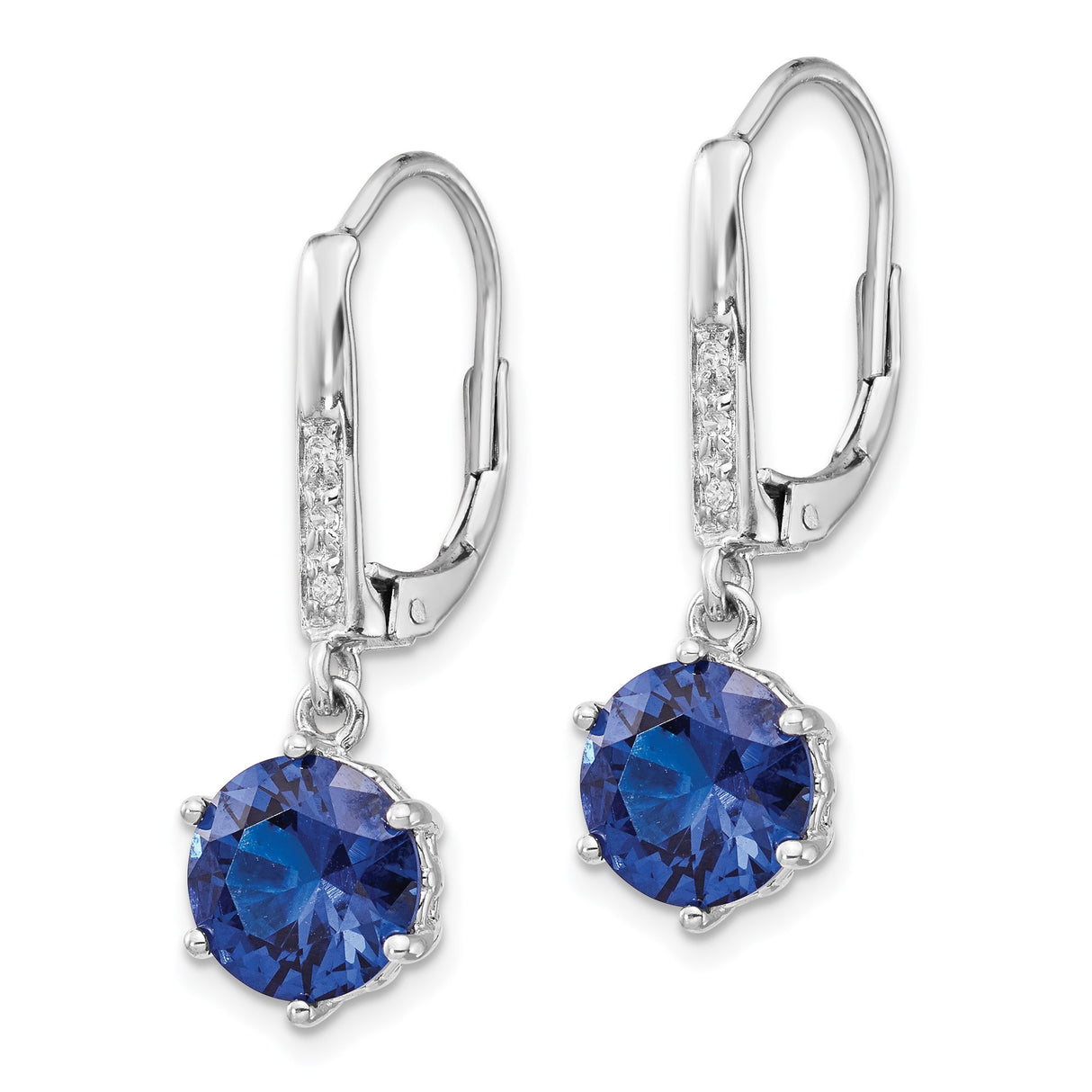 Sterling Silver Dangle Earrings with Round Blue Cubic Zirconia and Clear Pavé Stones