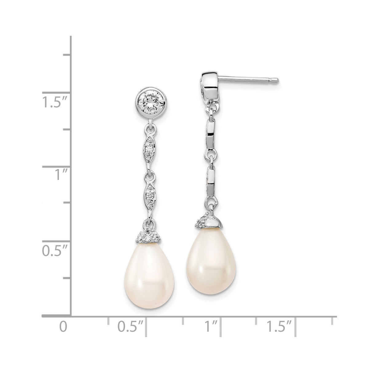 Sterling Silver Teardrop Earrings with Freshwater Pearls and Cubic Zirconia Accents