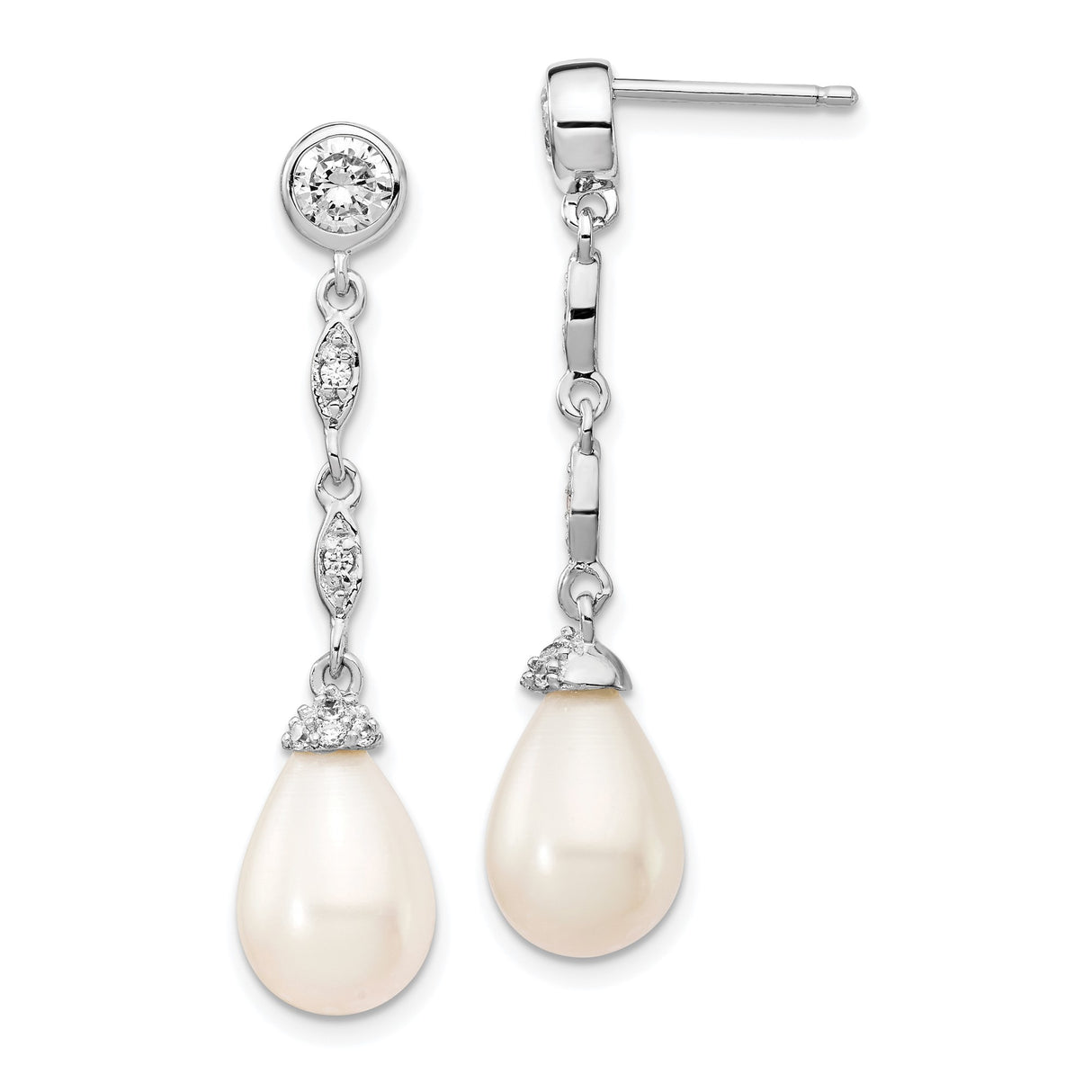 Sterling Silver Teardrop Earrings with Freshwater Pearls and Cubic Zirconia Accents