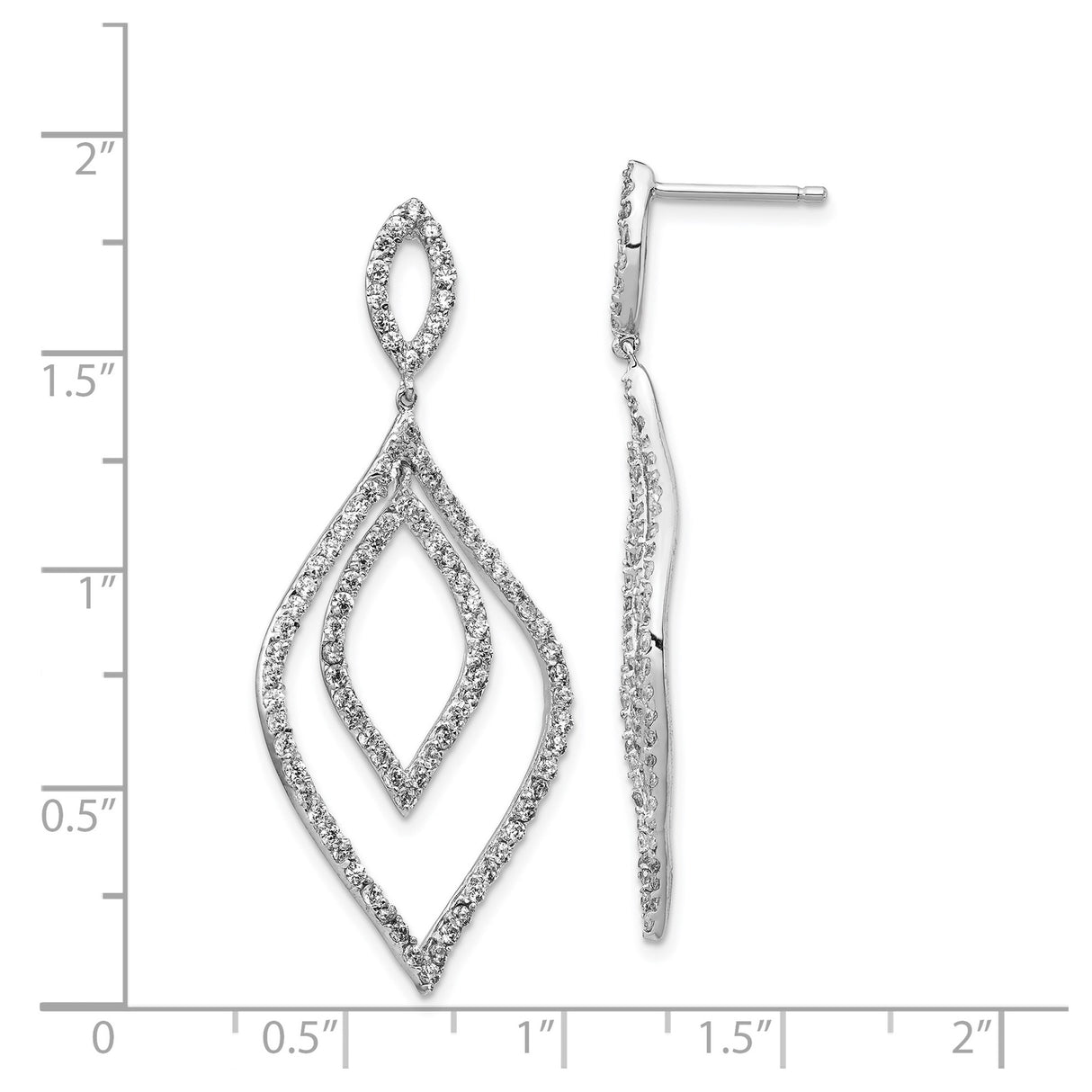 Sterling Silver Dangle Marquise Earrings with Cubic Zirconia and Openwork Design