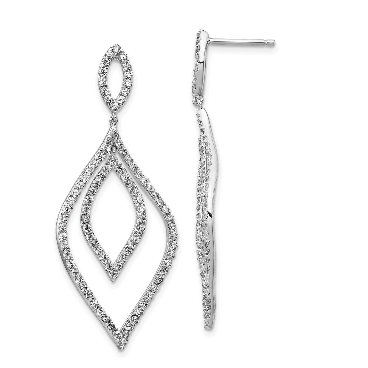Sterling Silver Dangle Marquise Earrings with Cubic Zirconia and Openwork Design