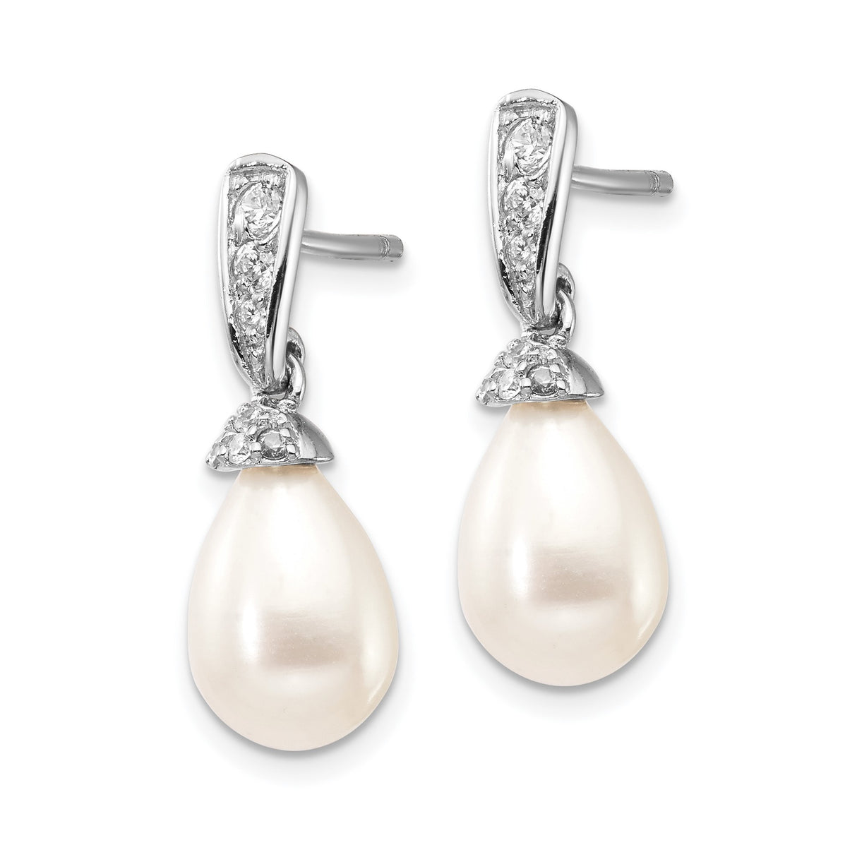 Sterling Silver Drop Earrings with Teardrop Pearls and Cubic Zirconia Accents