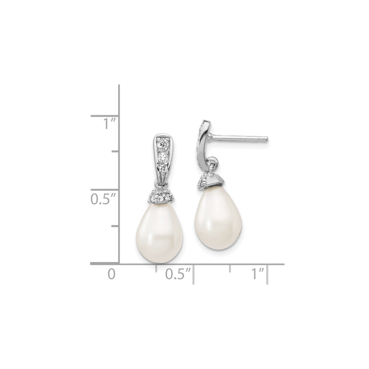 Sterling Silver Drop Earrings with Teardrop Pearls and Cubic Zirconia Accents