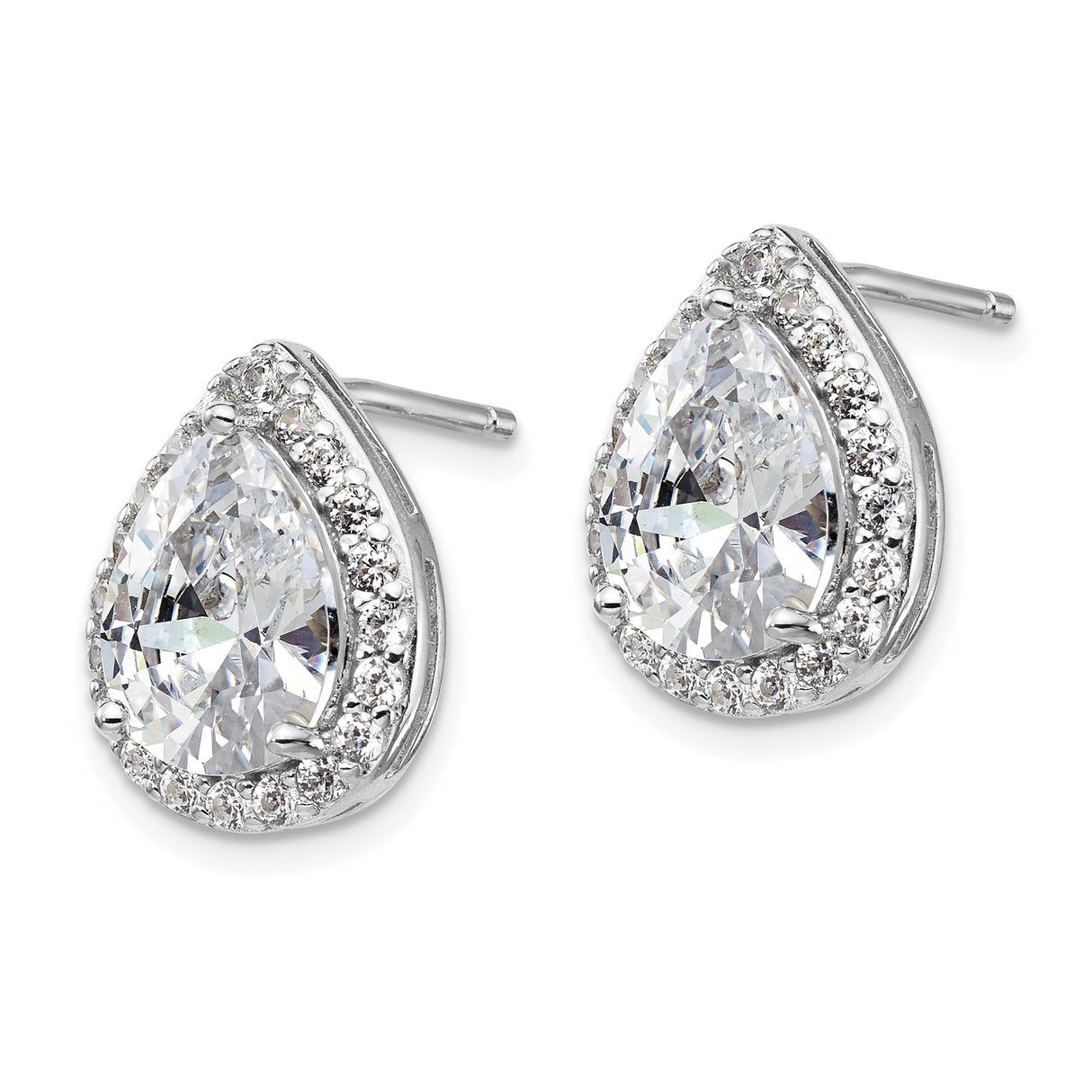 Sterling Silver Teardrop Stud Earrings with Pear Shaped Cubic Zirconia and Halo Design