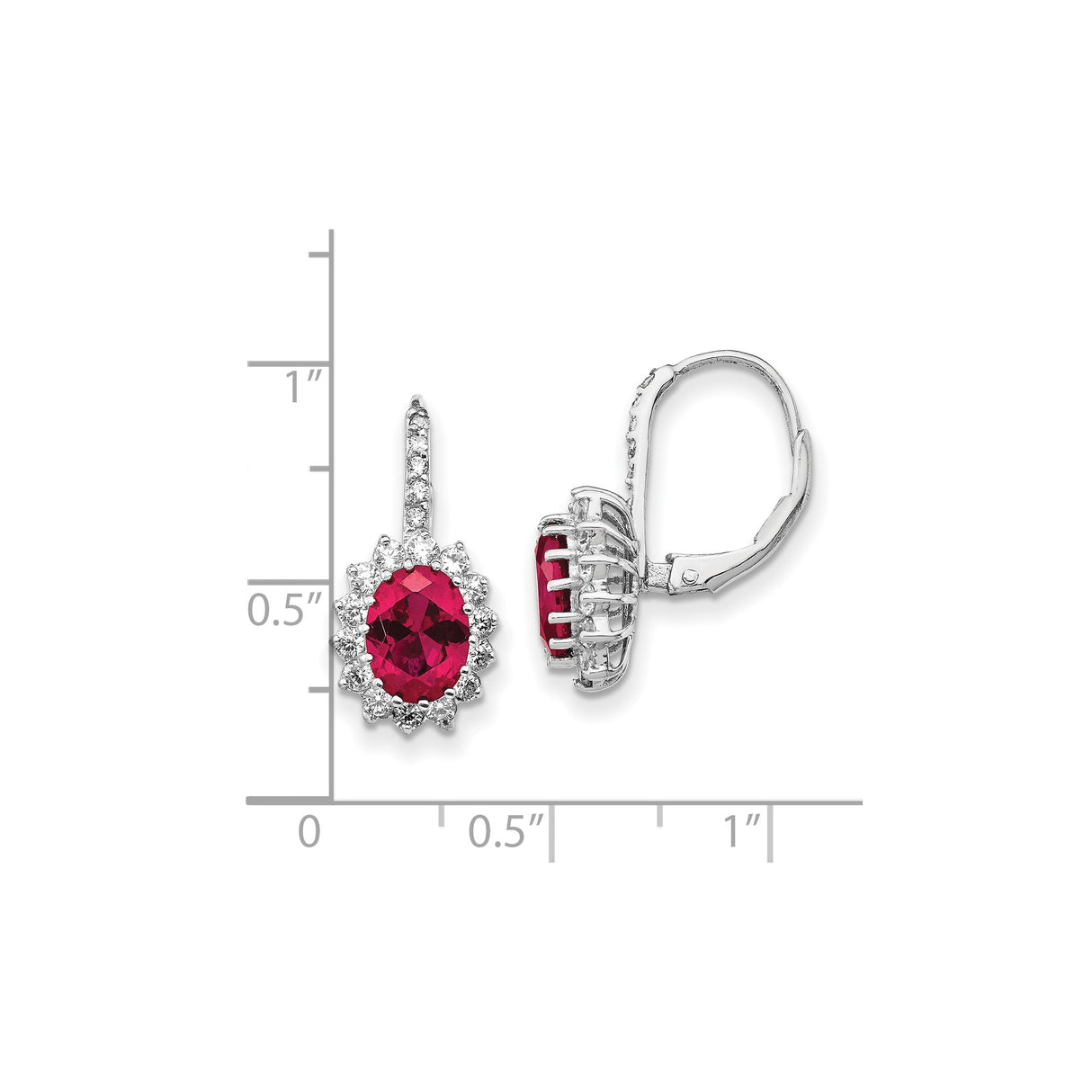 Sterling Silver Dangle Earrings with Created Ruby and Cubic Zirconia Halo Floral Design