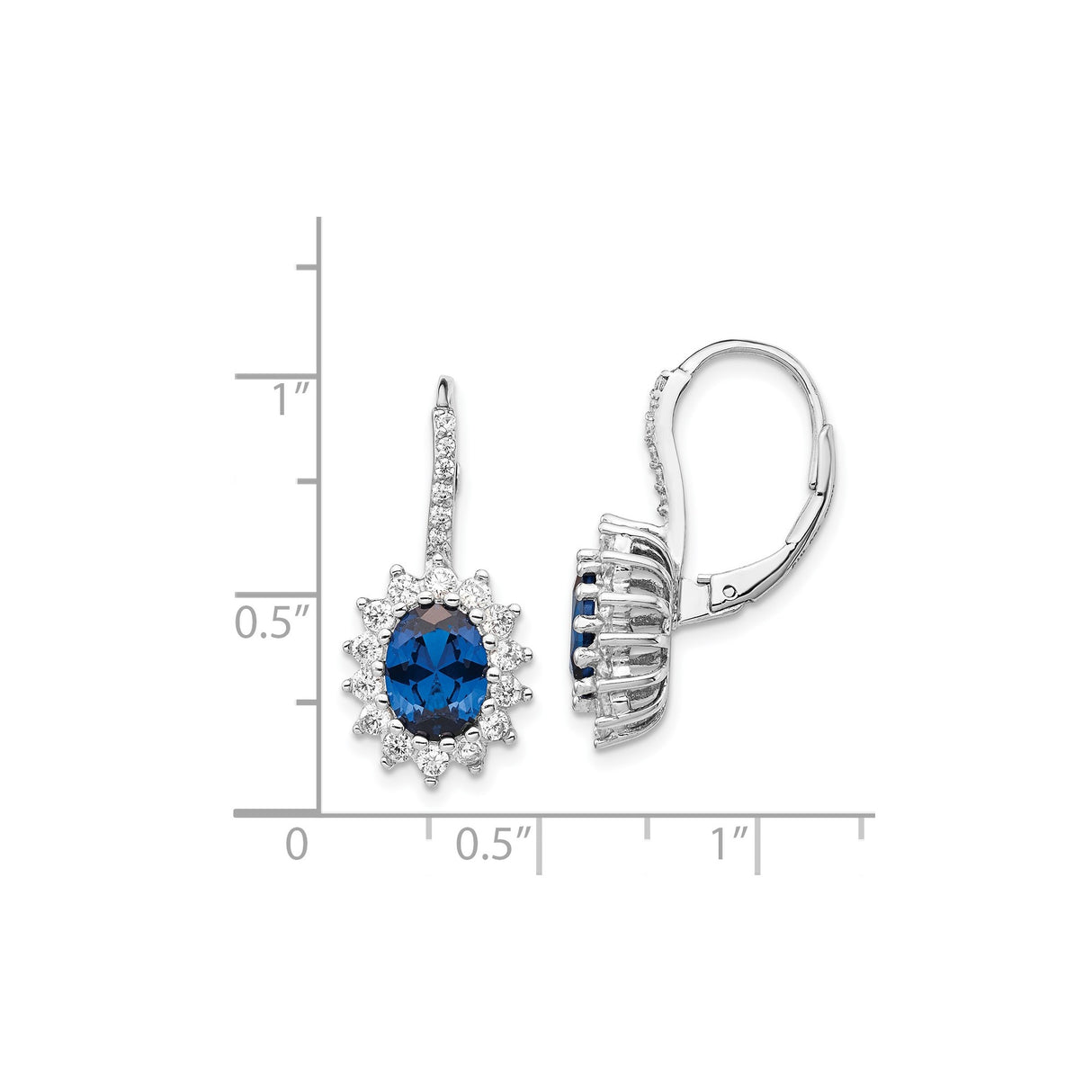 Sterling Silver Drop Earrings with Created Spinel and Cubic Zirconia Floral Halo Design