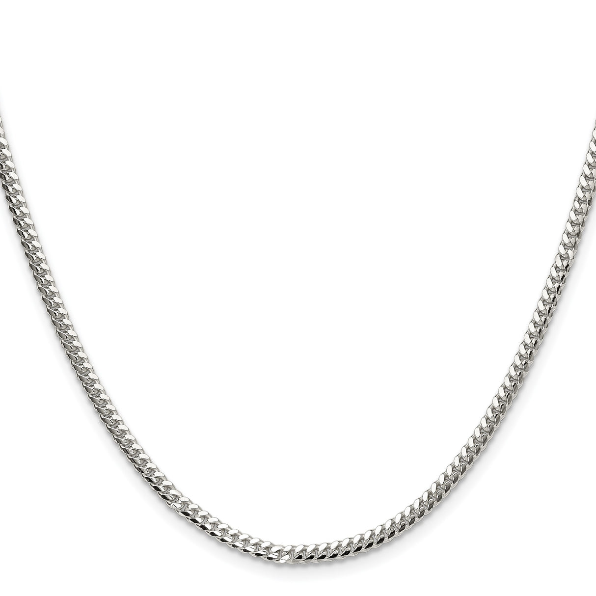 925 White Gold 2.9 mm Curb Chain Necklace, Polished