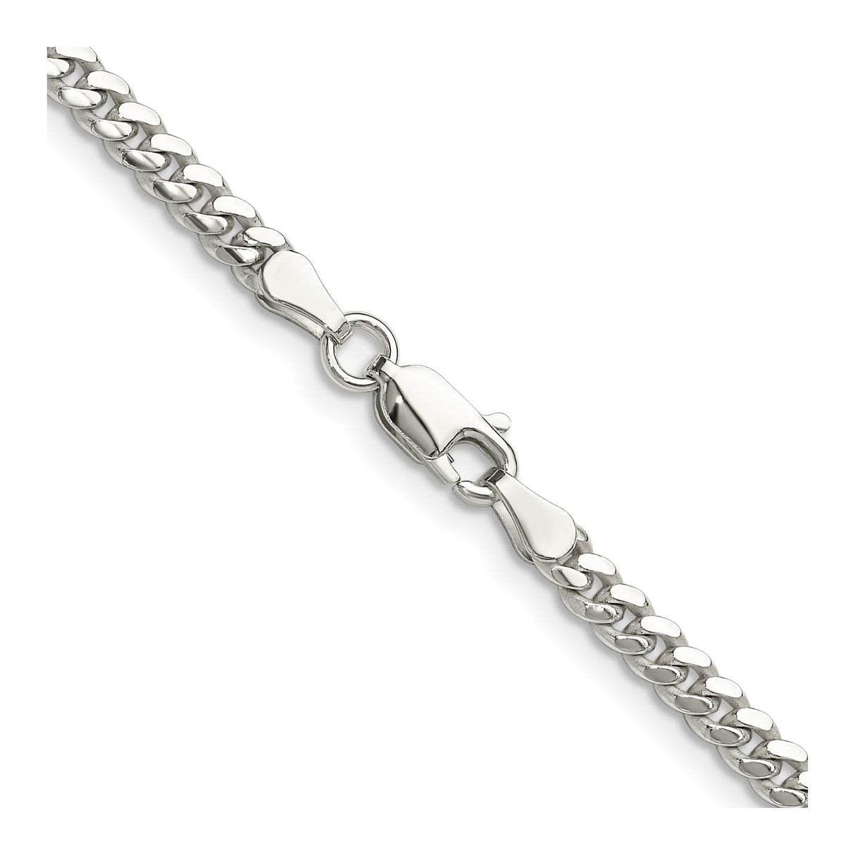 925 White Gold 3.4 mm Curb Chain Necklace, Polished alternate angle