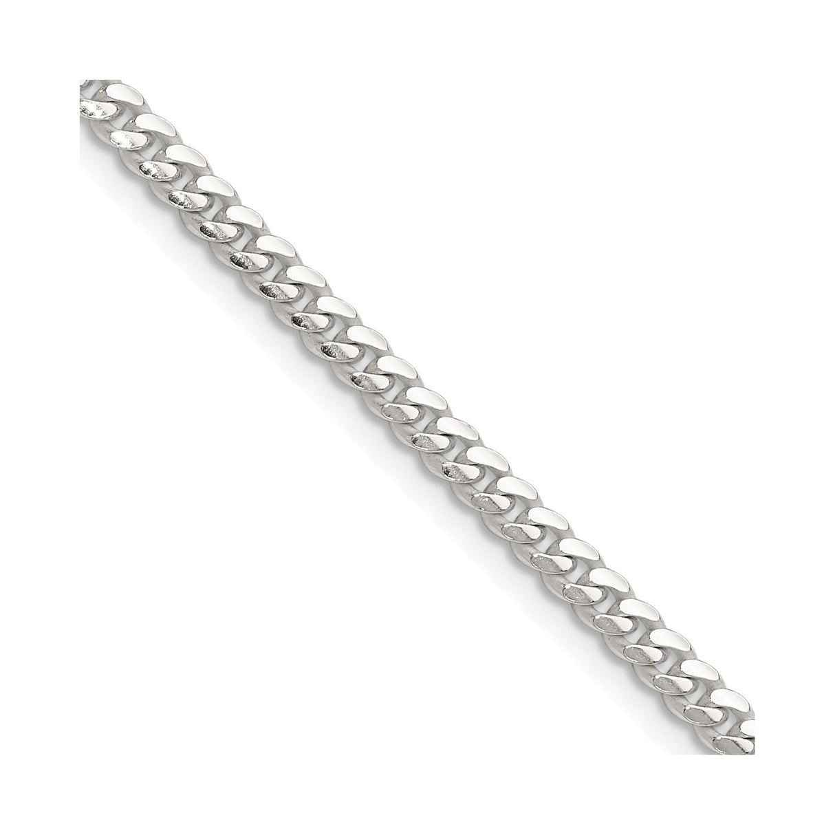925 White Gold 3.4 mm Curb Chain Necklace, Polished detail view