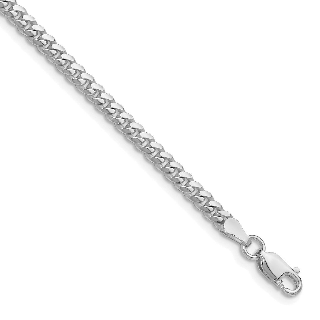 925 White Gold 3.4 mm Curb Chain Necklace, Polished detail view