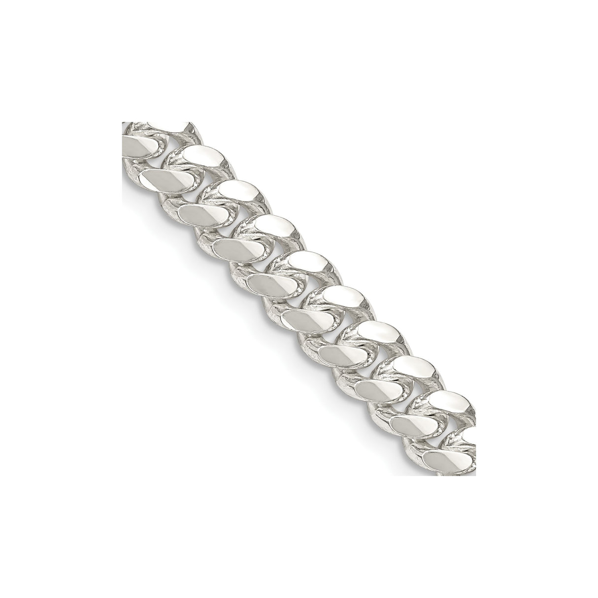925 White Gold 6.4 mm Curb Chain Necklace, Polished detail view