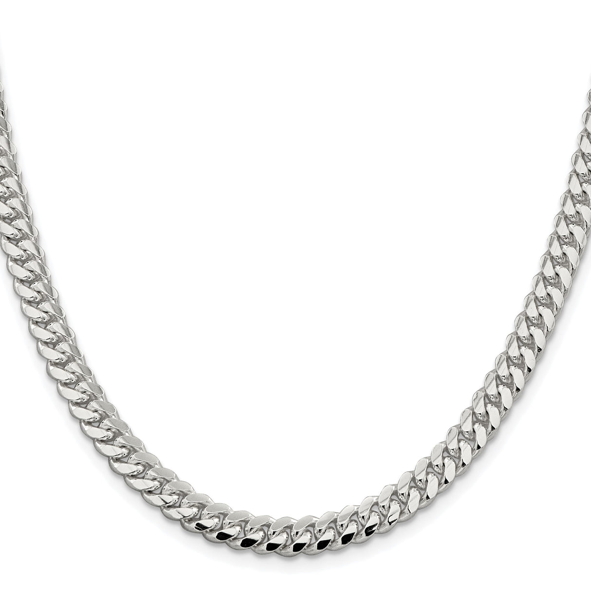 925 White Gold 6.4 mm Curb Chain Necklace, Polished