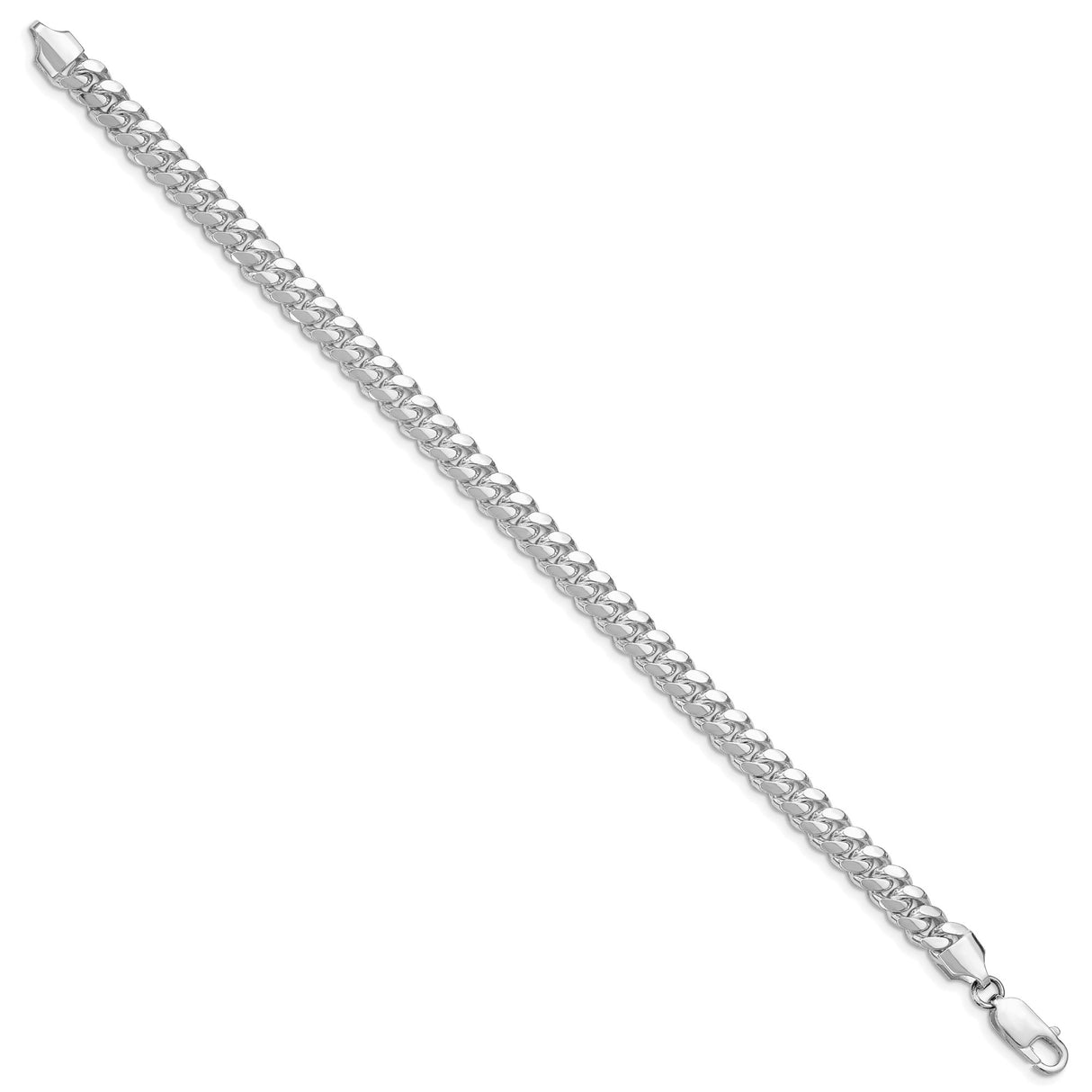 925 White Gold 6.4 mm Curb Chain Anklet, Polished