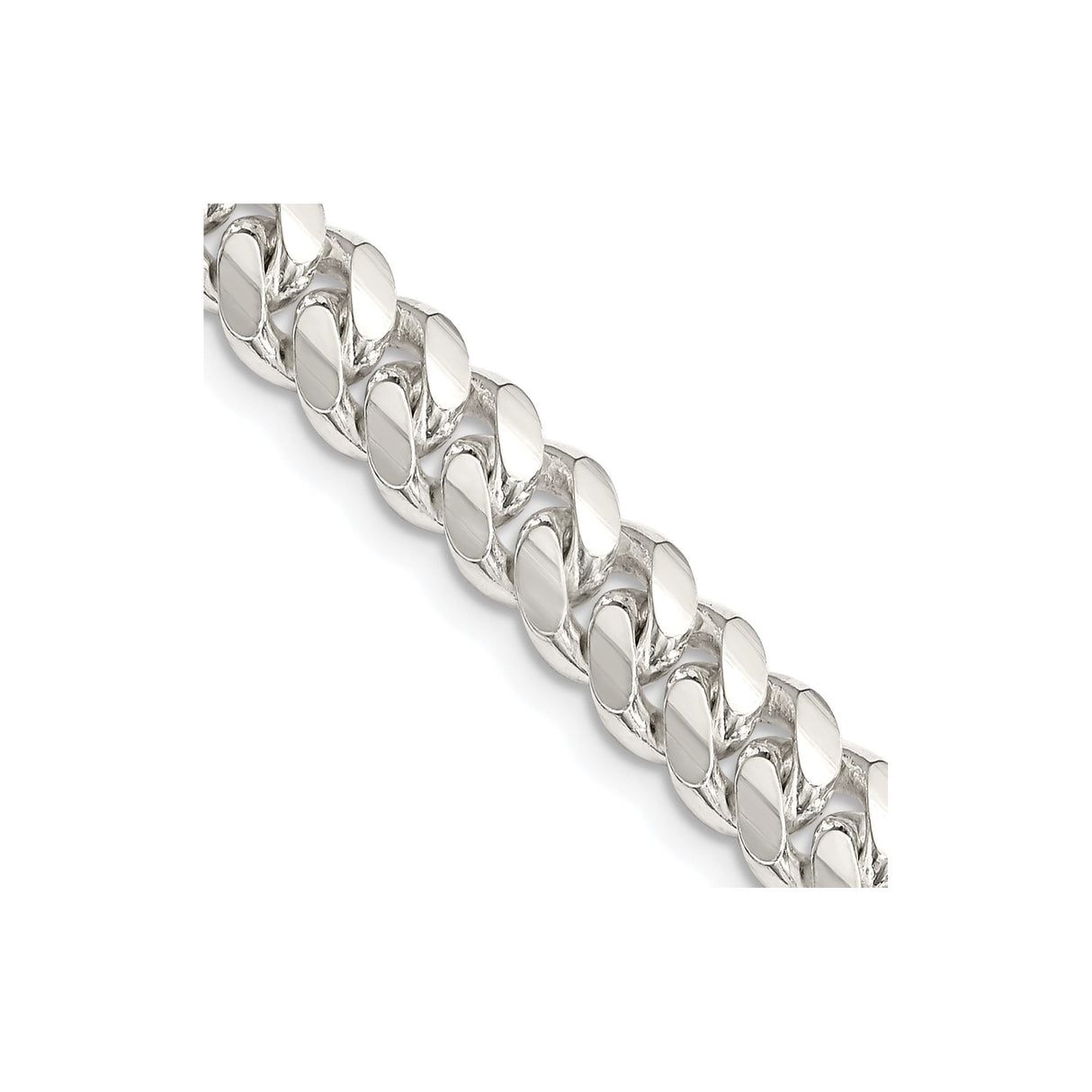 925 White Gold 7 mm Curb Chain Necklace, Polished detail view