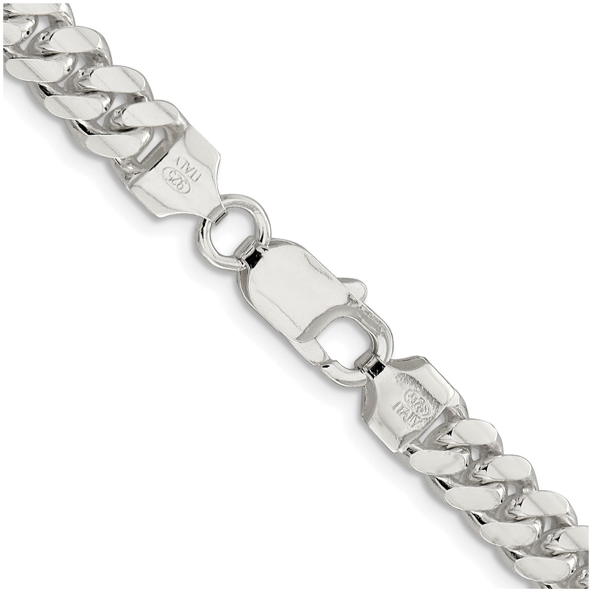 925 White Gold 7 mm Curb Chain Necklace, Polished alternate angle