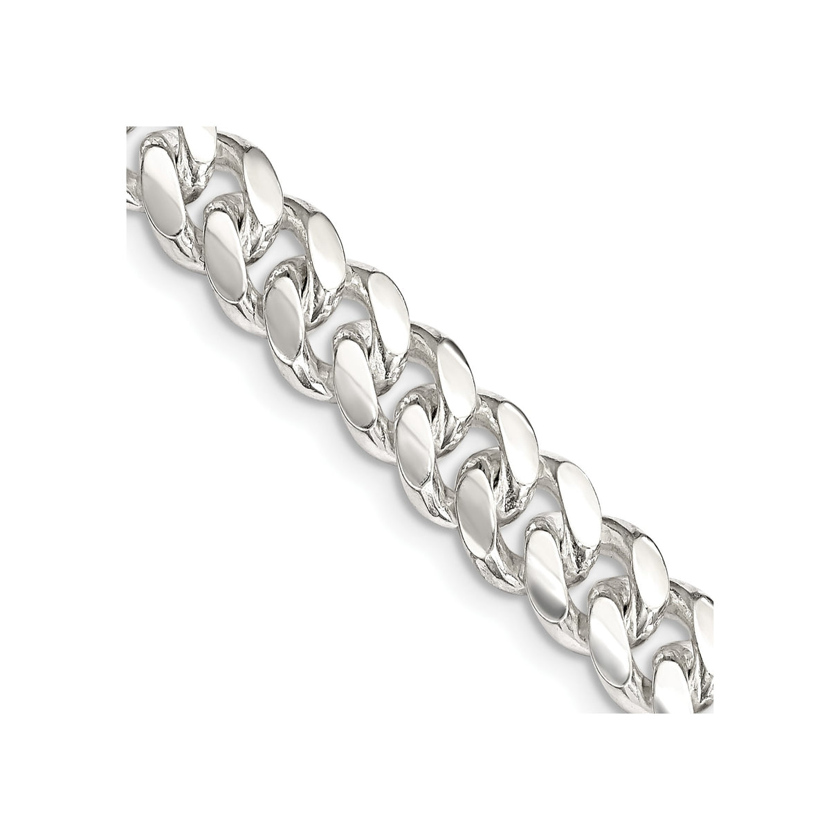 925 White Gold 7.8 mm Curb Chain Necklace, Polished detail view