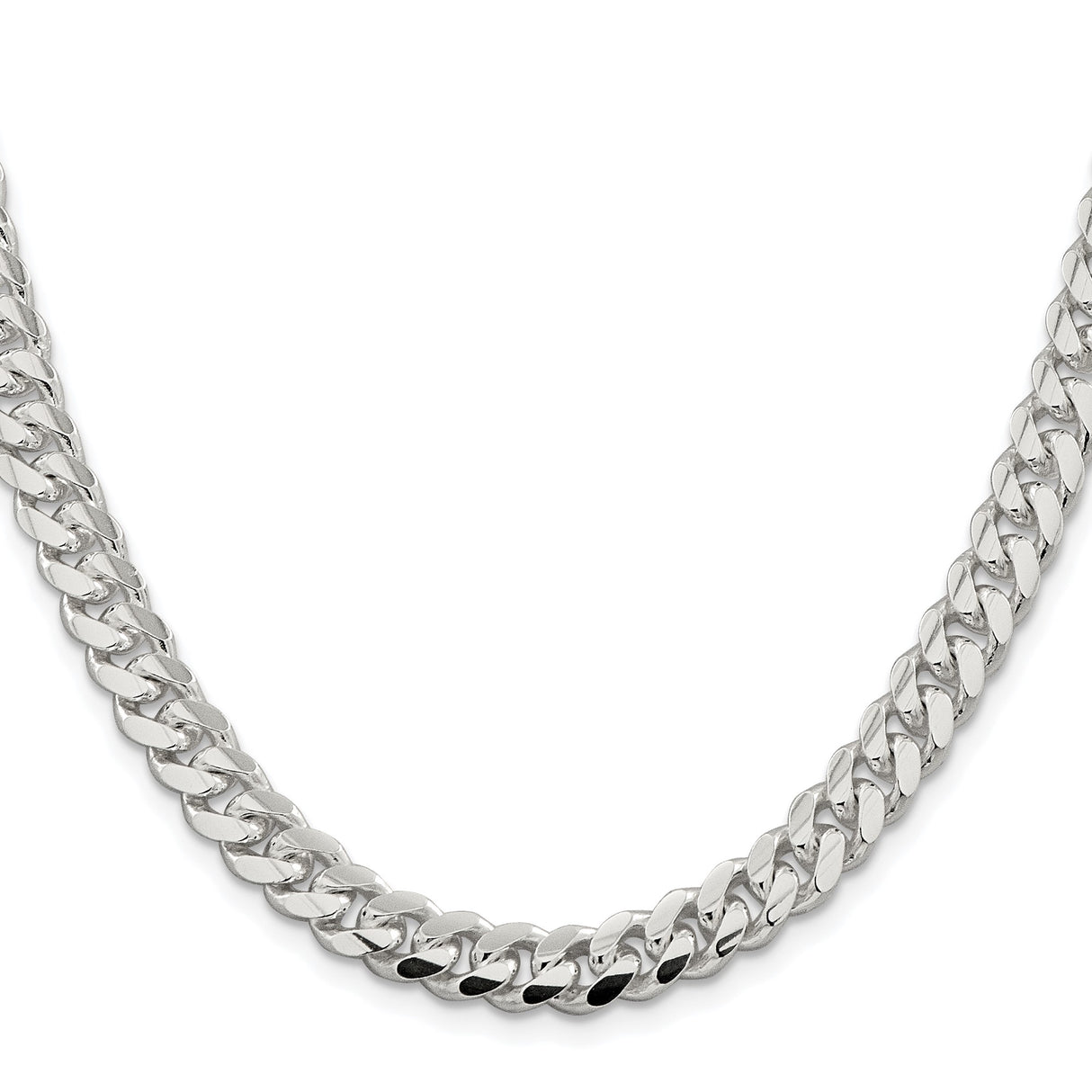 925 White Gold 7.8 mm Curb Chain Necklace, Polished