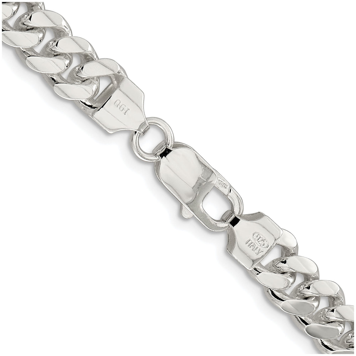 925 White Gold 7.8 mm Curb Chain Necklace, Polished alternate angle