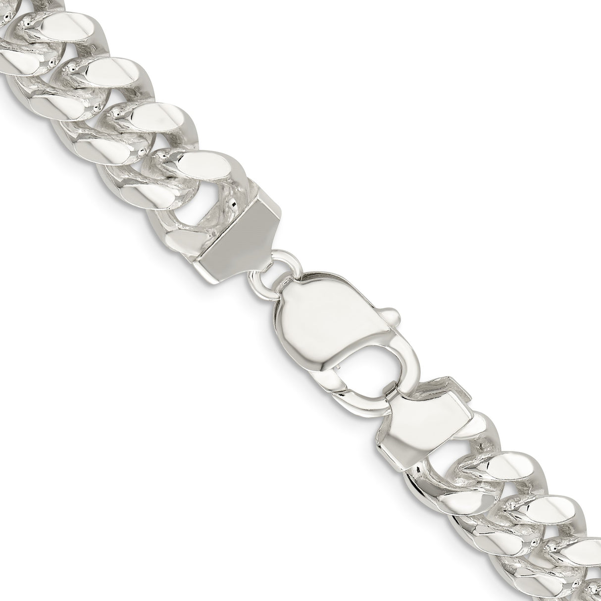 925 White Gold 10.7 mm Curb Chain Necklace, Polished alternate angle