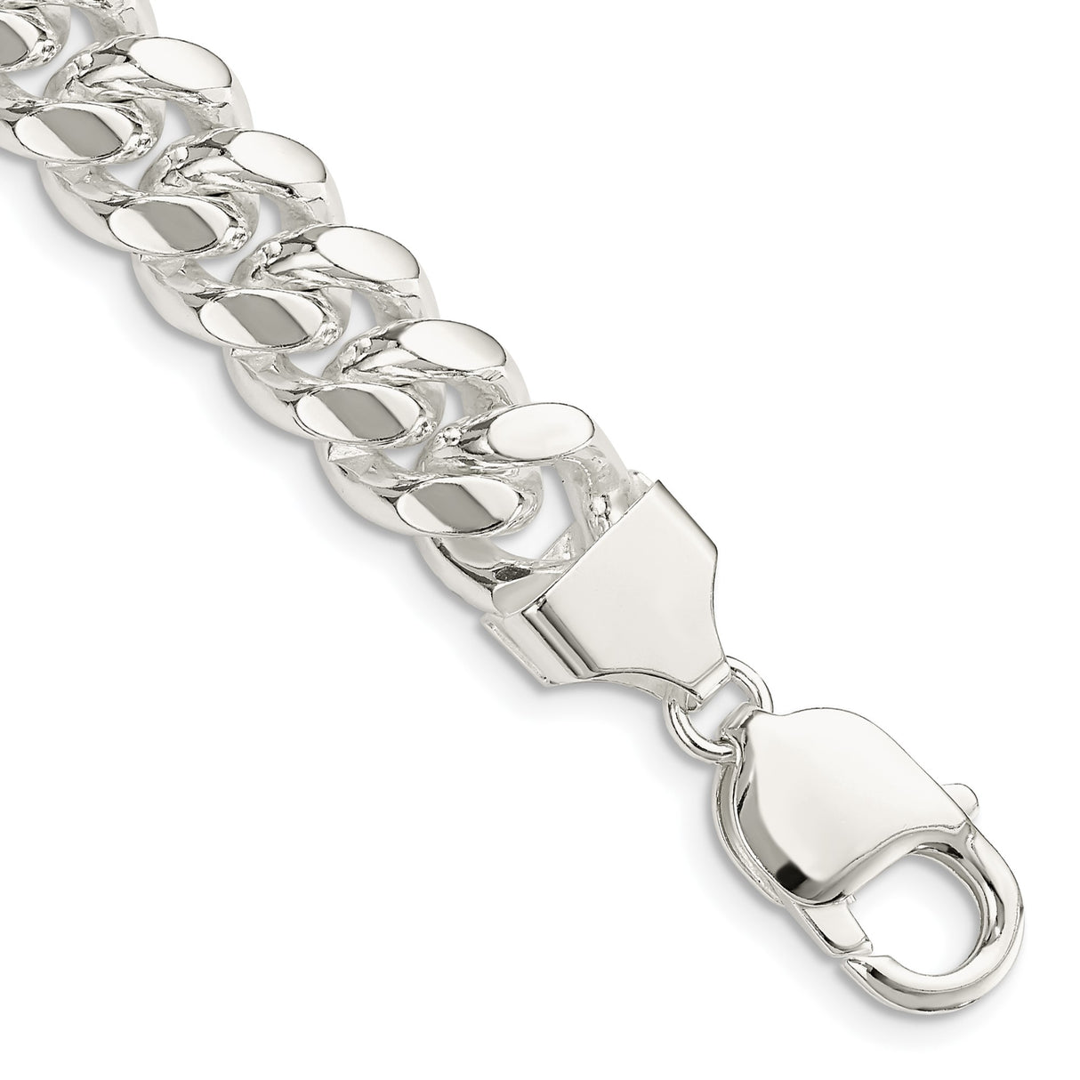 925 White Gold 10.7 mm Curb Chain Anklet, Polished shown for scale