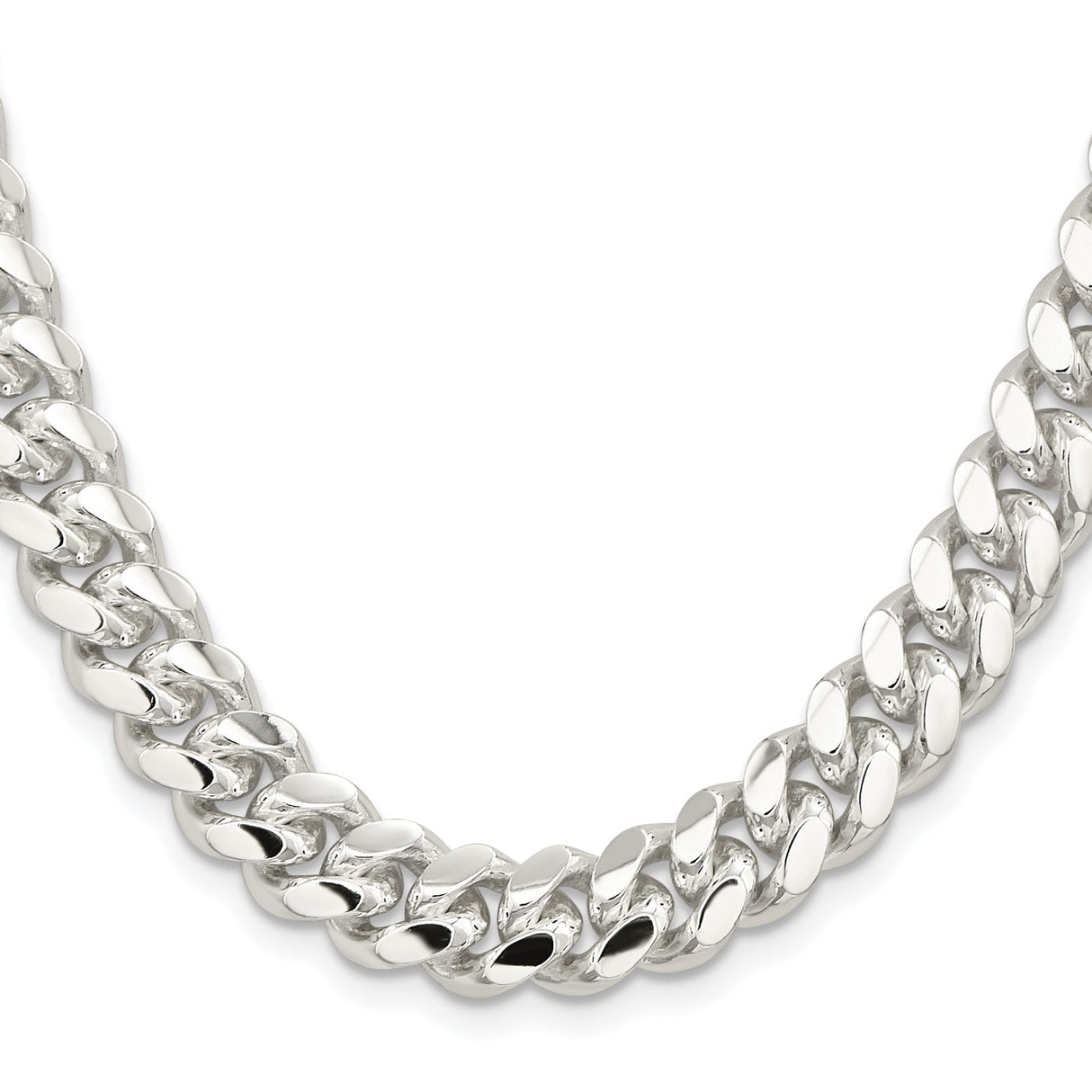 925 White Gold 10.7 mm Curb Chain Necklace, Polished