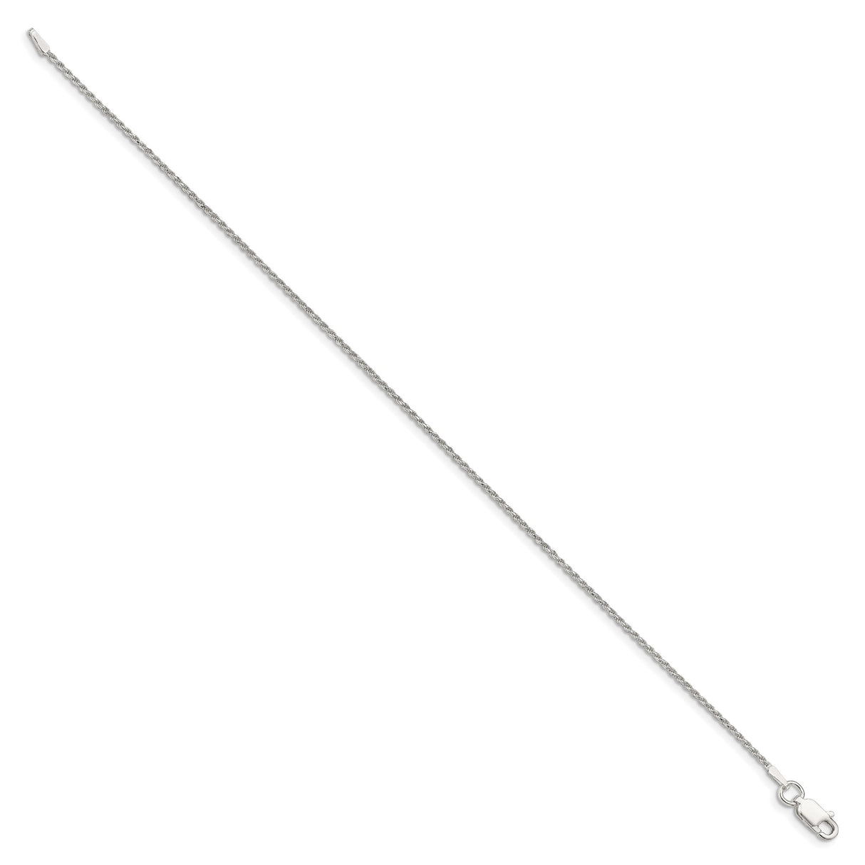 925 White Gold 1.2 mm Rope Chain Anklet, Polished