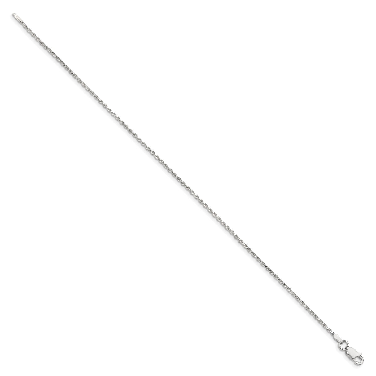 925 White Gold 1.5 mm Rope Chain Anklet, Polished