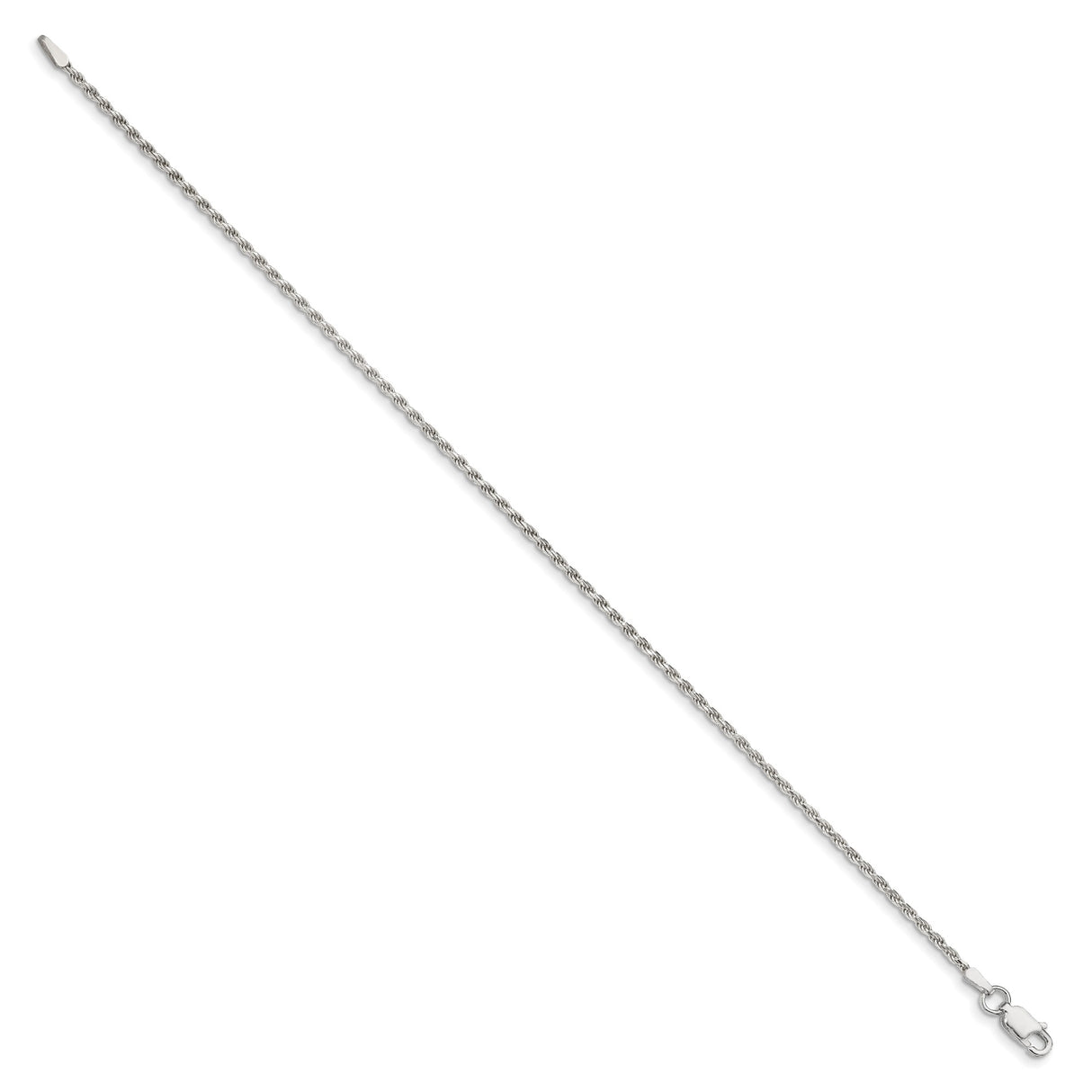 925 White Gold 1.7 mm Rope Chain Bracelet, Polished