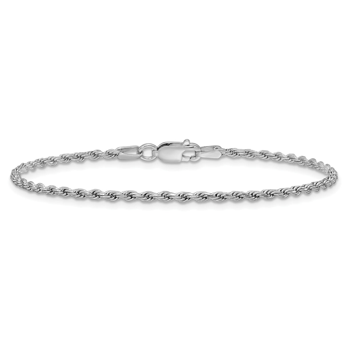 925 White Gold 1.85 mm Rope Chain Bracelet, Polished alternate angle