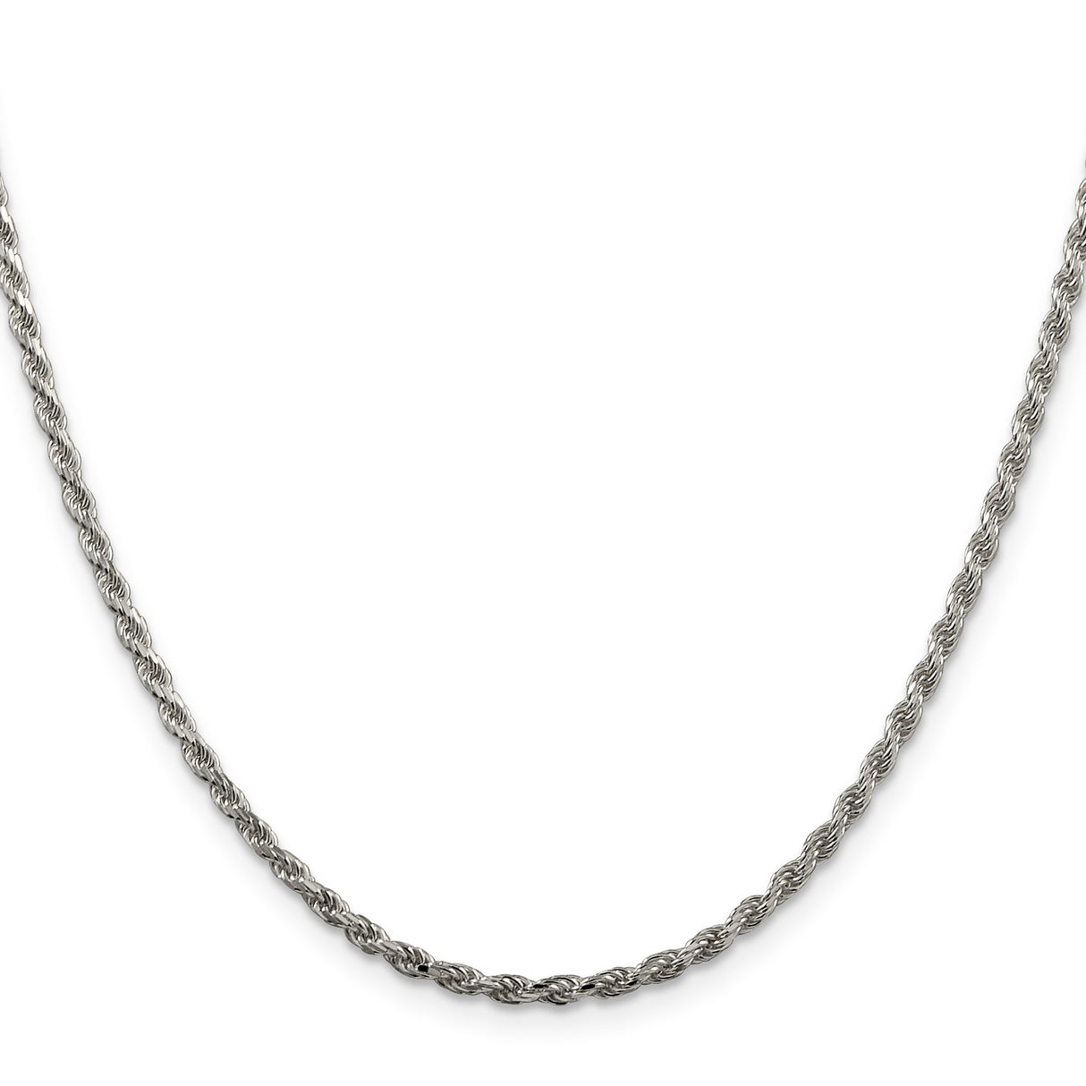925 White Gold 2.25 mm Rope Chain Necklace, Polished