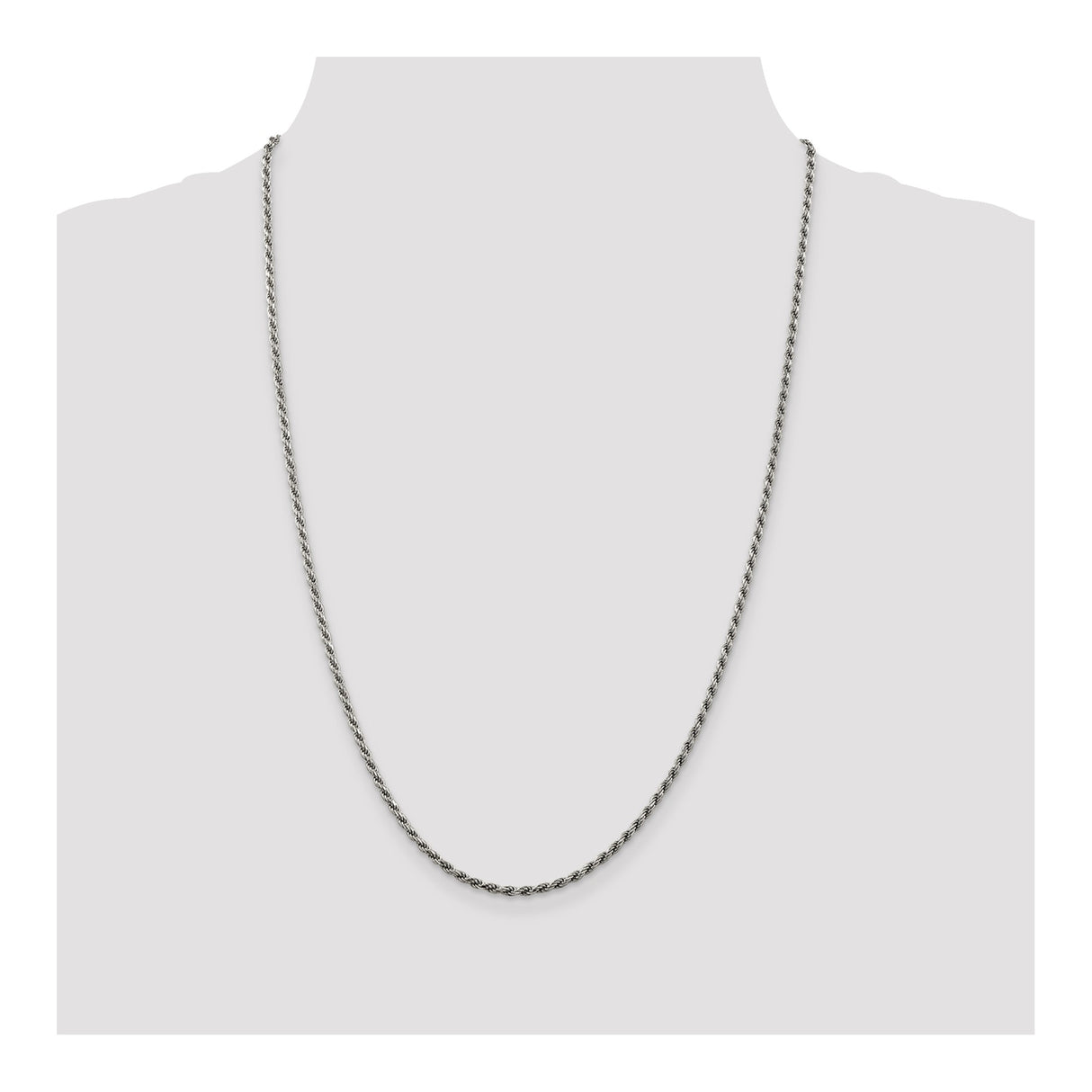 925 White Gold 2.25 mm Rope Chain Necklace, Polished
