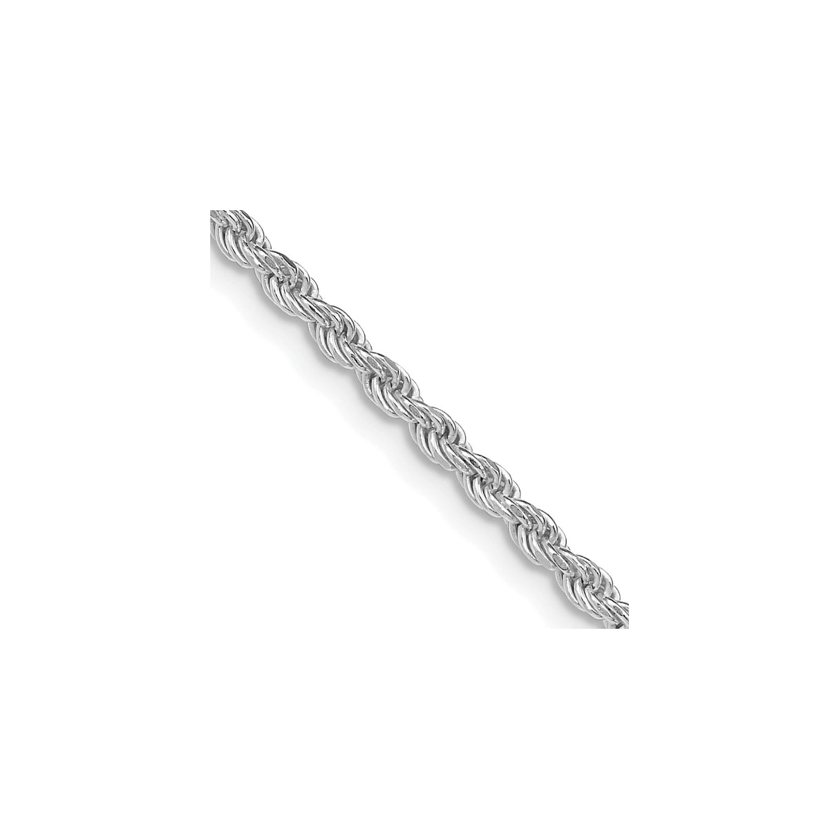 925 White Gold 2.25 mm Rope Chain Necklace, Polished detail view