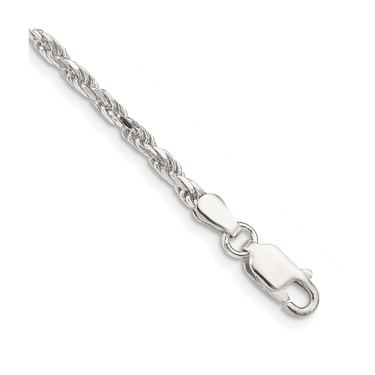 925 White Gold 2.5 mm Rope Chain Bracelet, Polished shown for scale