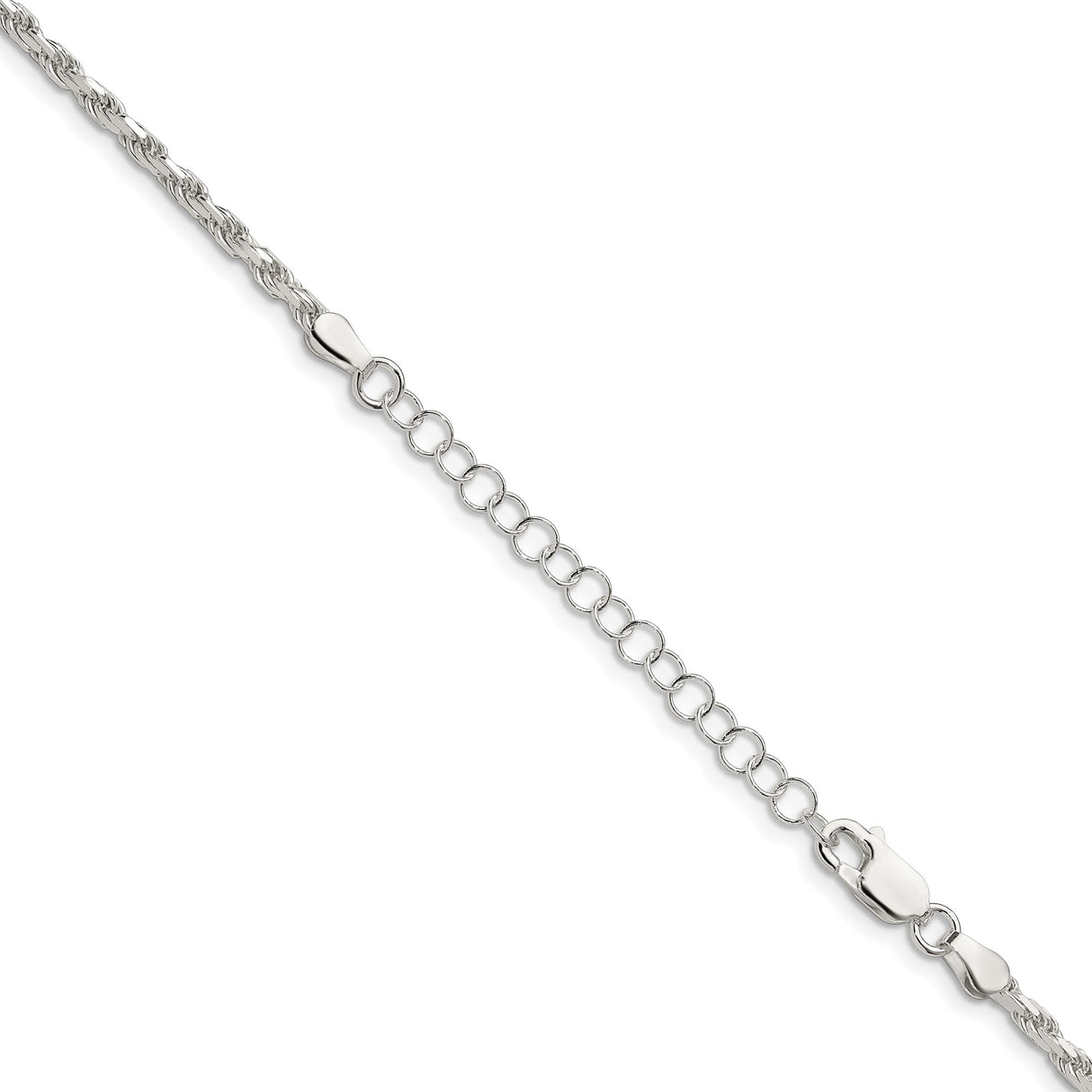925 White Gold 2.5 mm Rope Chain Necklace, Polished detail view