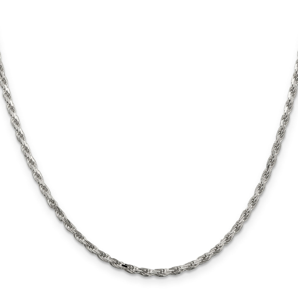 925 White Gold 2.5 mm Rope Chain Necklace, Polished