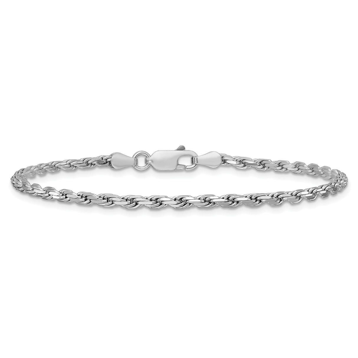 925 White Gold 2.5 mm Rope Chain Bracelet, Polished alternate angle